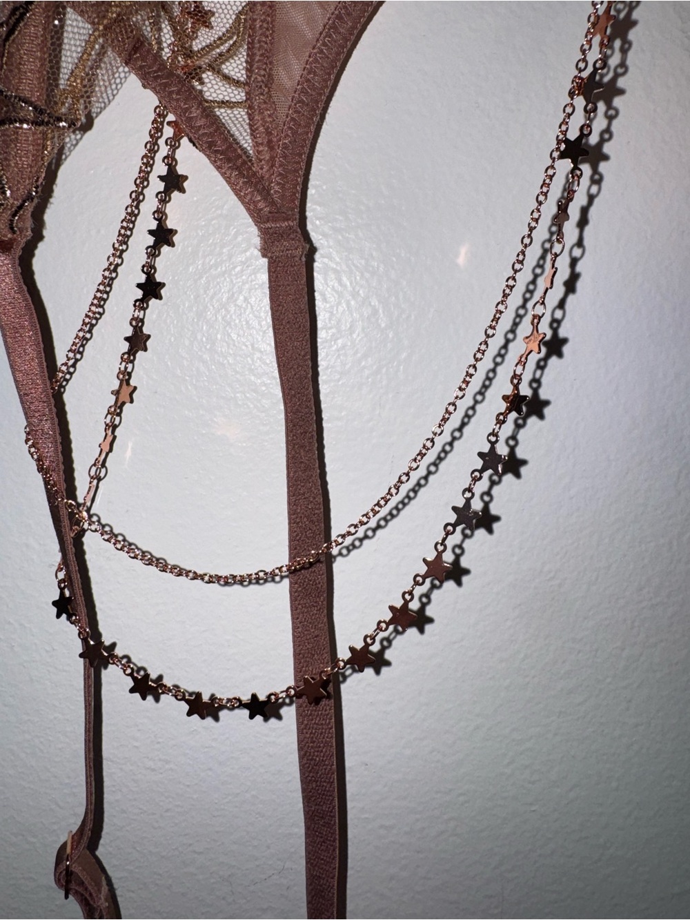 NWT Victoria’s Secret very sexy Stardust embroidery rose gold chain garter belt - Picture 8 of 11